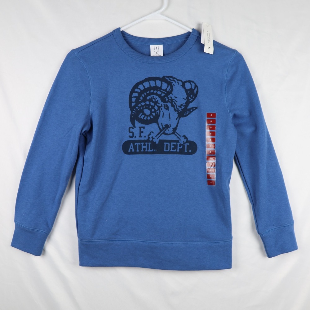 Gap Kids Sweatshirt Boys Medium 8 Blue‎ S.F. Athl Dept Ram Crew Pullover New